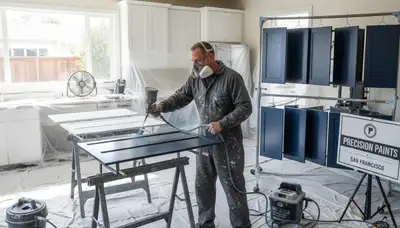 Professional cabinet painting in San Francisco CA using spray and brush for smooth, durable kitchen finishes