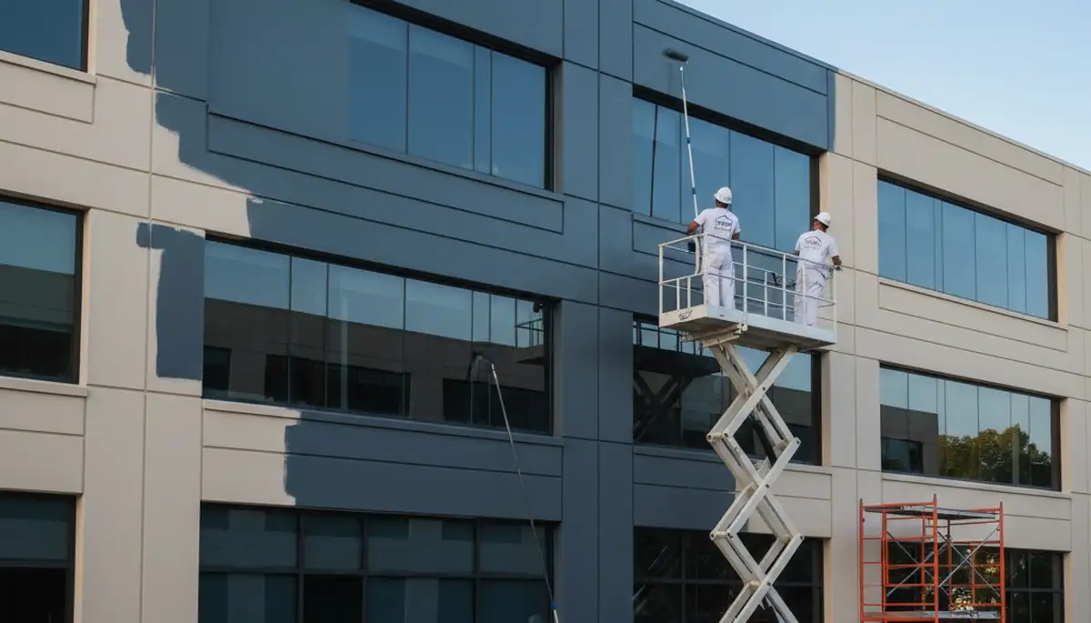 Professional commercial painters in San Francisco CA applying durable exterior paint to a retail building