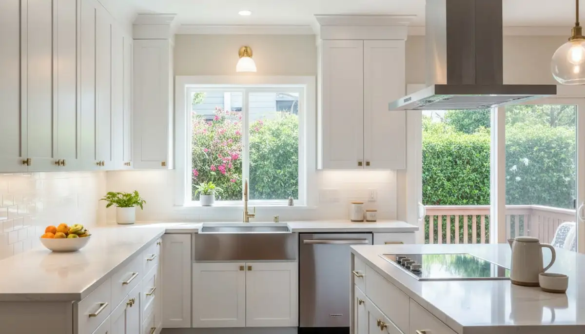 Refinished kitchen cabinets with smooth modern finish by house painters in San Francisco, CA