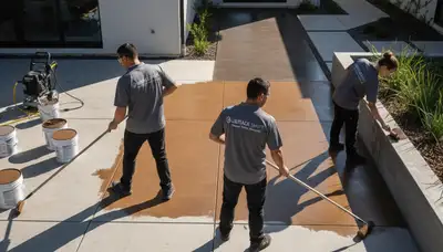 Professional concrete staining on patio surface in San Francisco, CA by expert house painters