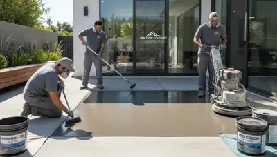 Professional concrete staining on patio in San Francisco, CA by expert house painters
