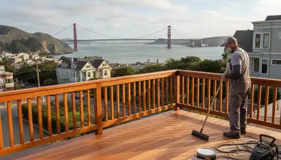 Professional deck staining in San Francisco CA protecting wood surfaces from coastal moisture and UV damage