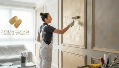 Faux painting on Victorian home interior walls in San Francisco, CA by expert decorative painters