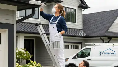 Professional gutter painting on a San Francisco home by expert house painters, durable coastal finish