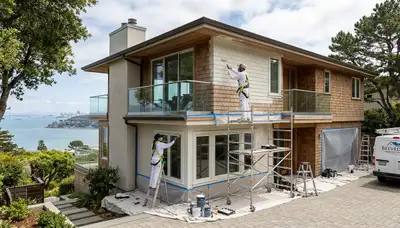 Professional house painters in San Francisco CA applying fresh exterior paint to residential home