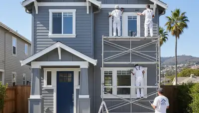 San Francisco, CA house painter preparing a home exterior for professional painting service