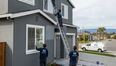 House painters in San Francisco, CA painting a residential exterior for a professional finish