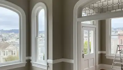 Professional interior trim painting with crisp edges in a San Francisco, CA Victorian home