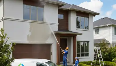 Professional pressure cleaning a San Francisco CA home exterior by expert house painters