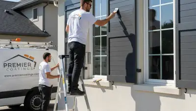 Professional shutter painting on a coastal San Francisco home exterior by expert house painters