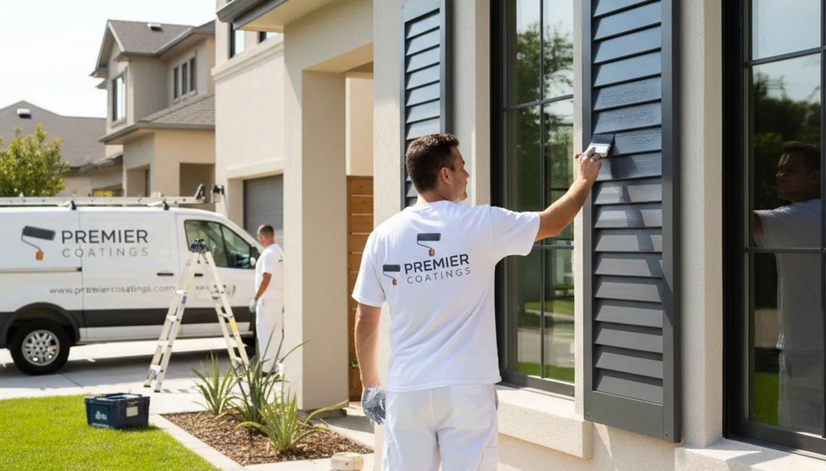 Professional painter refinishing exterior shutters in San Francisco, CA for lasting coastal home protection