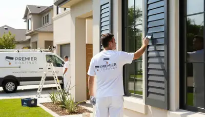 Professional painter refinishing exterior shutters in San Francisco, CA for lasting coastal home protection