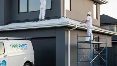 Professional trim and fascia painting on a San Francisco CA home exterior by expert house painters