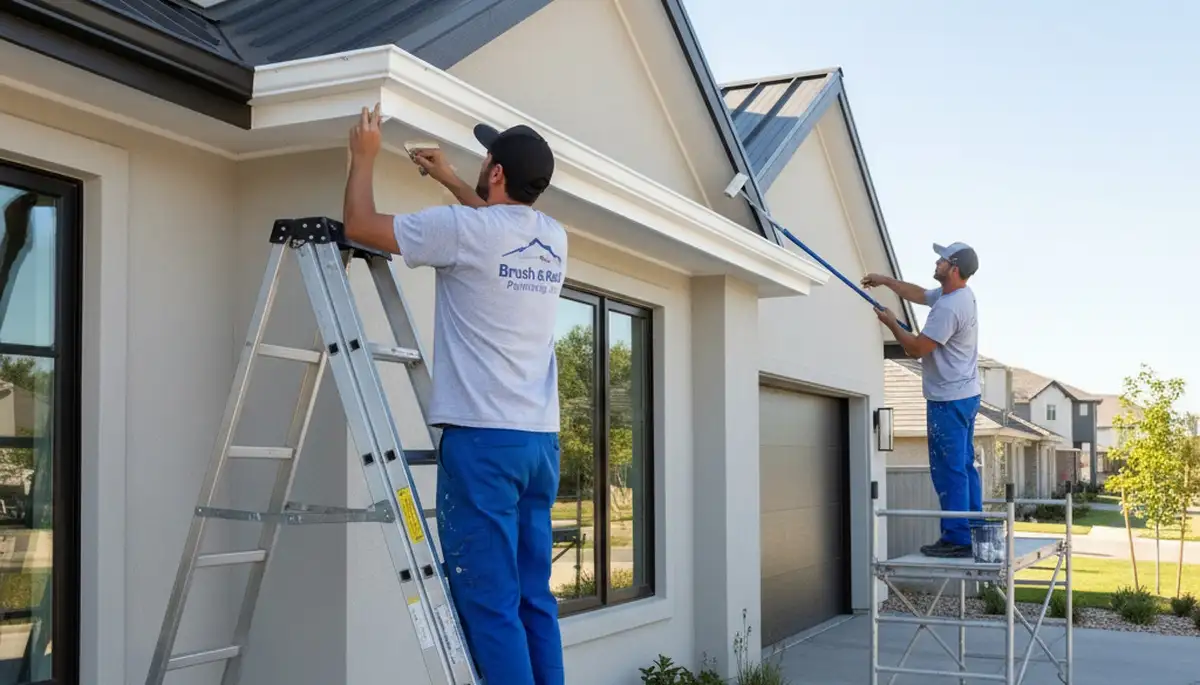 Professional trim and fascia painting on a coastal San Francisco CA home by expert house painters