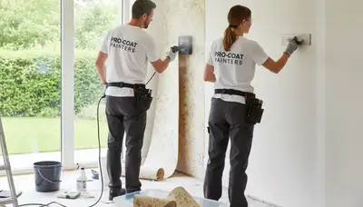 Professional wallpaper removal in San Francisco, CA home by expert house painters preparing walls for paint