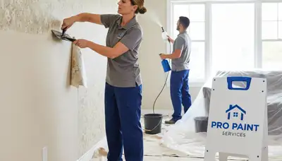 Professional wallpaper removal in San Francisco, CA by expert house painters prepping walls for repainting