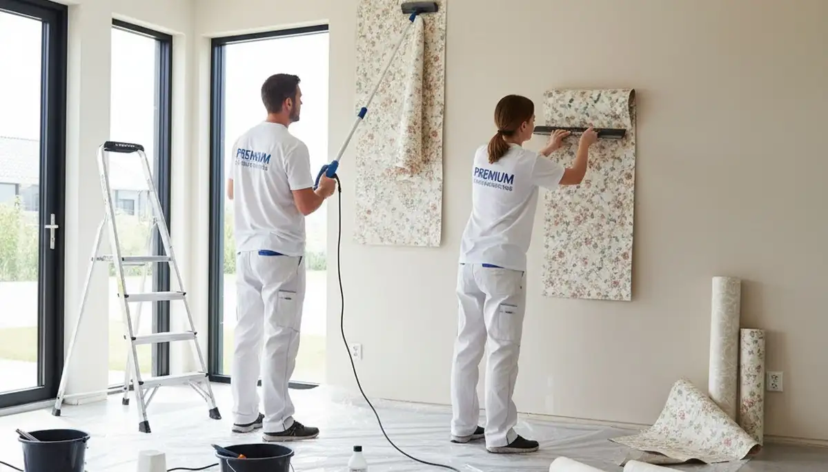 Professional wallpaper removal in San Francisco CA home by expert house painters preparing walls for paint